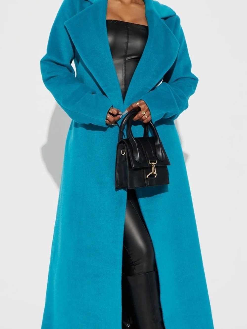 NWT Fashion Nova Soho Chic Coat Long Turquoise Belted 1X - Picture 4 of 9